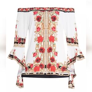 CITY CHIC XL/22 Off Shoulder, Romantic, Belle Sleeve Rose Blouse